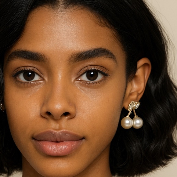 Pearl Cherry Rhinestone Earrings - Picture 3 of 9